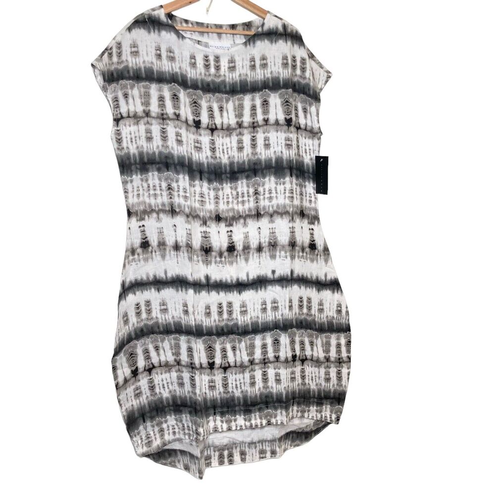 BRYN WALKER Linen Gray & White Tie Dyed Hi Low Dress Size Small NWT